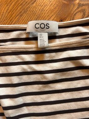 COS Cream and Black Striped Boatneck Top